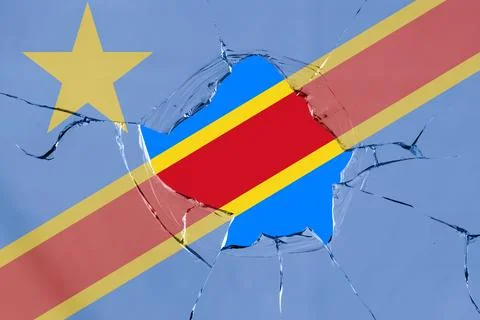 3D Flag of DR Congo on glass Stock Photos