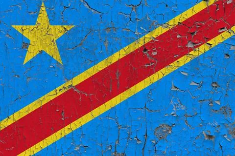 3D Flag of DR Congo on stone wall Stock Illustration