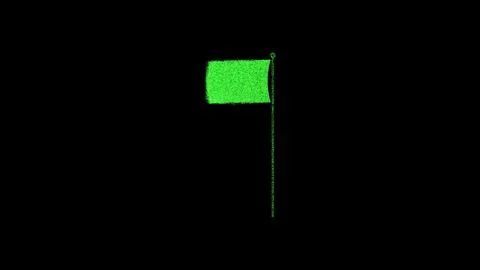 3D flag on flagpole rotates on black background. Object consisting of green.. Ilustração Stock