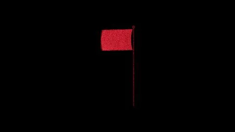 3D flag on flagpole rotates on black background. Object consisting of red f.. Illustrazione stock