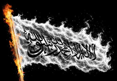 3D Flag on flames Stock Illustration