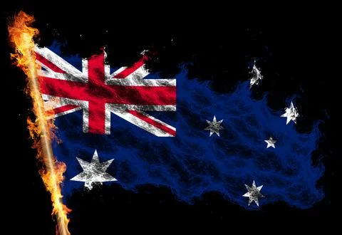 3D Flag on flames Stock Illustration