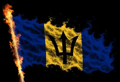 3D Flag on flames Stock Illustration