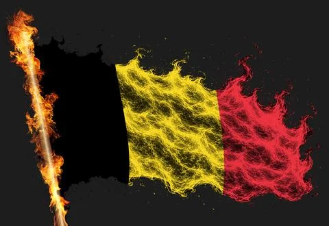 3D Flag on flames Stock Illustration