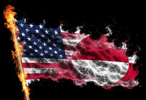 3D Flag on flames Stock Illustration