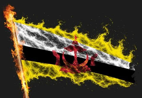 3D Flag on flames Stock Illustration
