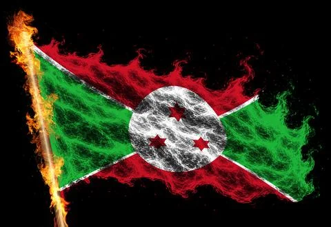 3D Flag on flames Stock Illustration