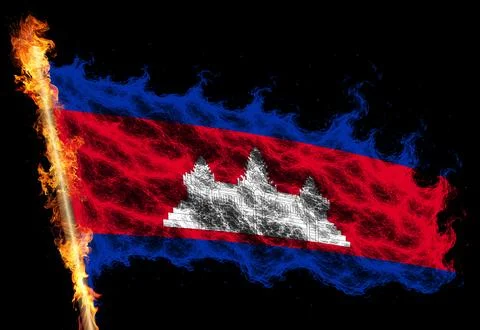 3D Flag on flames Stock Illustration