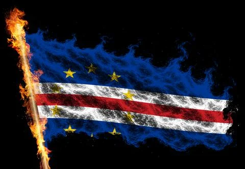 3D Flag on flames Stock Illustration