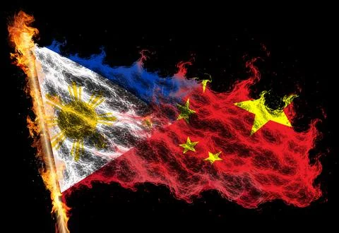 3D Flag on flames Stock Illustration