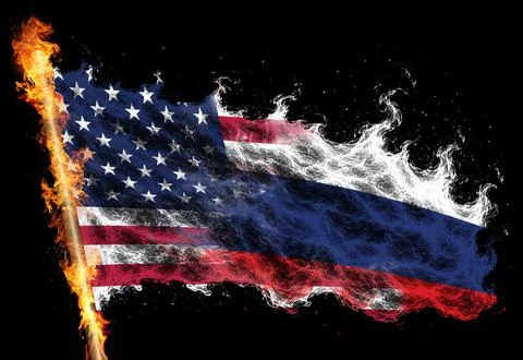 3D Flag on flames Stock Illustration