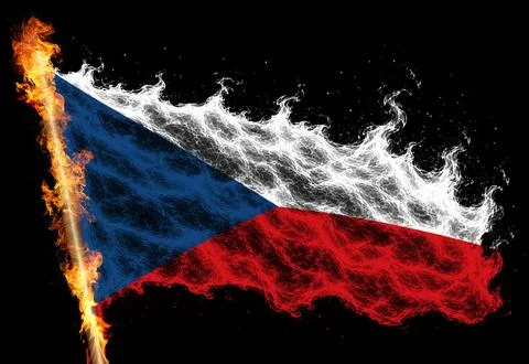 3D Flag on flames Stock Illustration