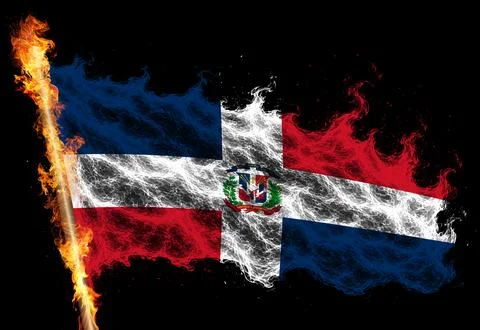 3D Flag on flames Stock Illustration