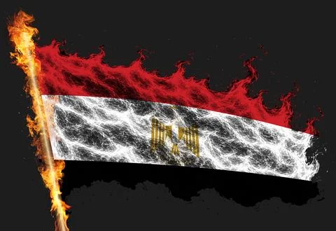 3D Flag on flames Stock Illustration