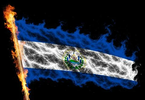 3D Flag on flames Stock Illustration