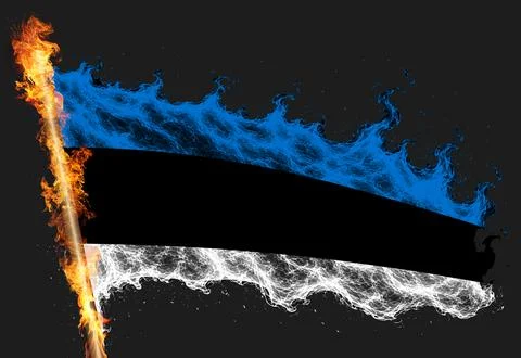 3D Flag on flames Stock Illustration