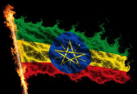 3D Flag on flames Stock Illustration