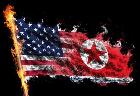 3D Flag on flames Stock Illustration