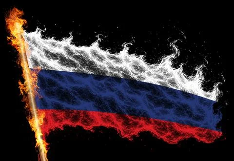 3D Flag on flames Stock Illustration