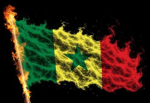 3D Flag on flames Stock Illustration