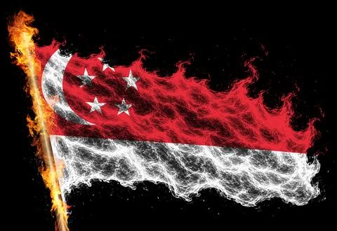 3D Flag on flames Stock Illustration
