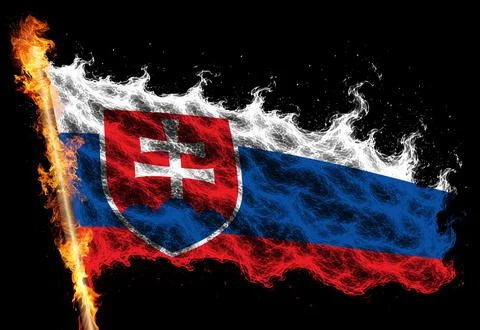 3D Flag on flames Stock Illustration