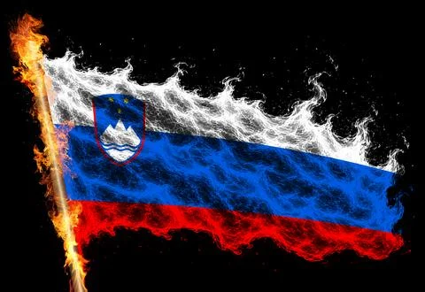 3D Flag on flames Stock Illustration