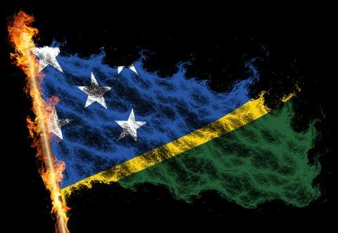 3D Flag on flames Stock Illustration