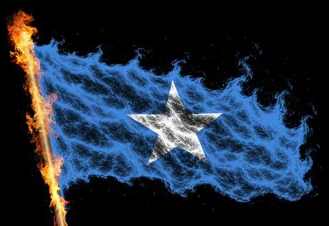 3D Flag on flames Stock Illustration