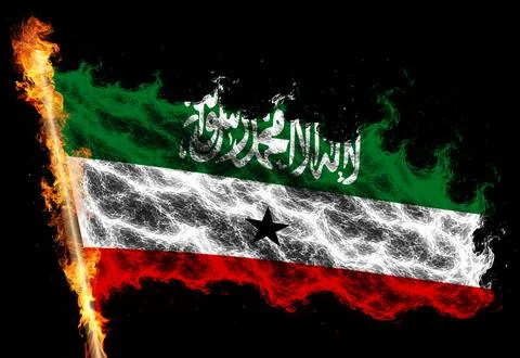 3D Flag on flames Stock Illustration