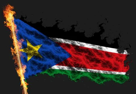3D Flag on flames Stock Illustration
