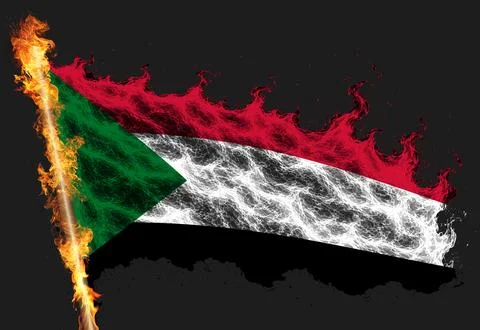 3D Flag on flames Stock Illustration