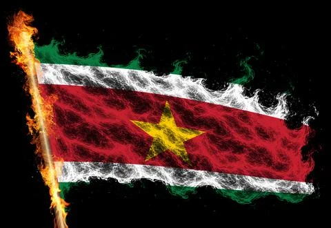 3D Flag on flames Stock Illustration