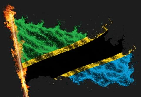 3D Flag on flames Stock Illustration