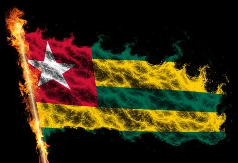 3D Flag on flames Stock Illustration