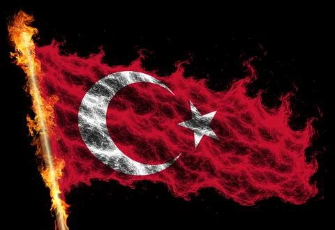 3D Flag on flames Stock Illustration