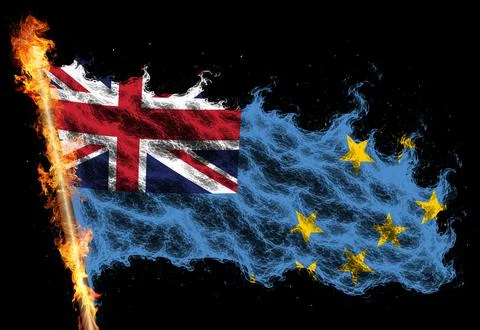 3D Flag on flames Illustrazione stock