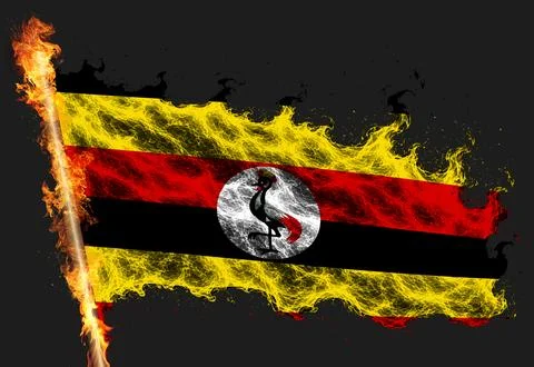 3D Flag on flames Illustrazione stock