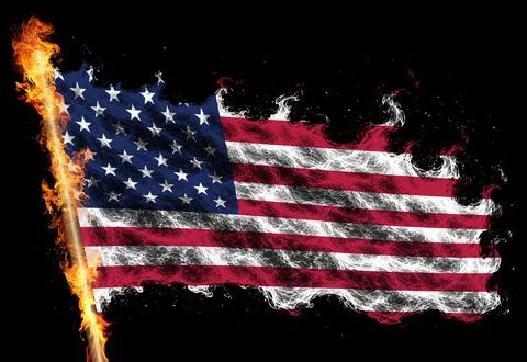 3D Flag on flames Illustrazione stock