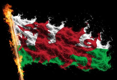 3D Flag on flames Illustrazione stock