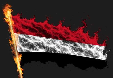 3D Flag on flames Illustrazione stock