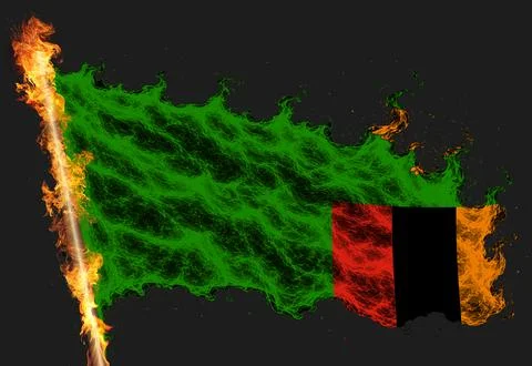 3D Flag on flames Illustrazione stock