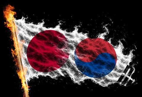 3D Flag on flames Stock-Illustration