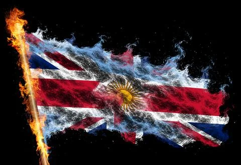 3D Flag on flames Stock Illustration