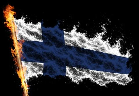 3D Flag on flames Stock Photos