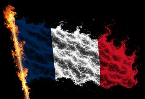 3D Flag on flames Stock Photos