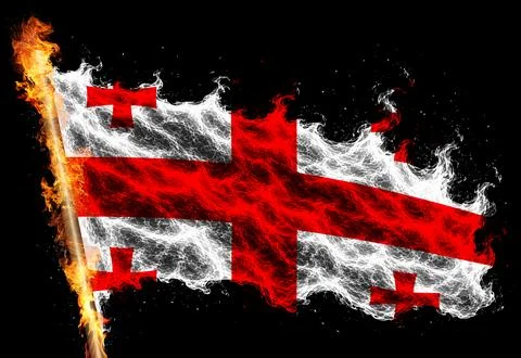 3D Flag on flames Stock Photos