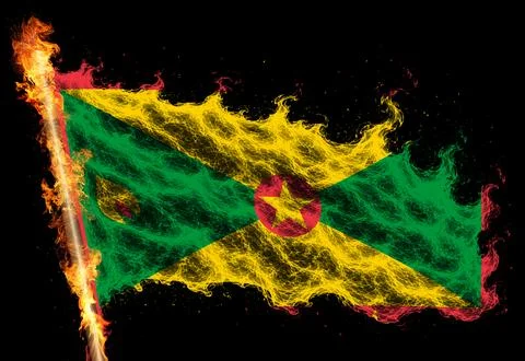 3D Flag on flames Stock Photos