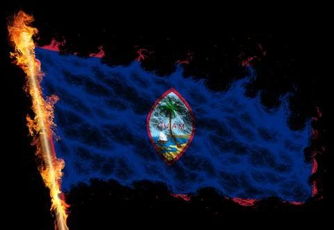 3D Flag on flames Stock Photos