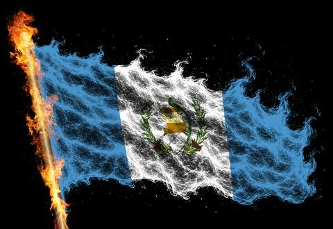 3D Flag on flames Stock Photos